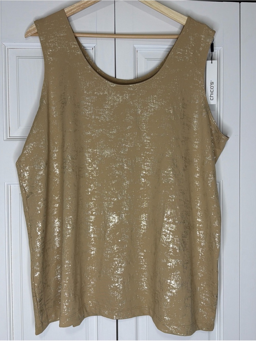Chico's Women’s Shimmery Tan Metallic Sleeveless Tank Size 4 New Modern Foul NWT